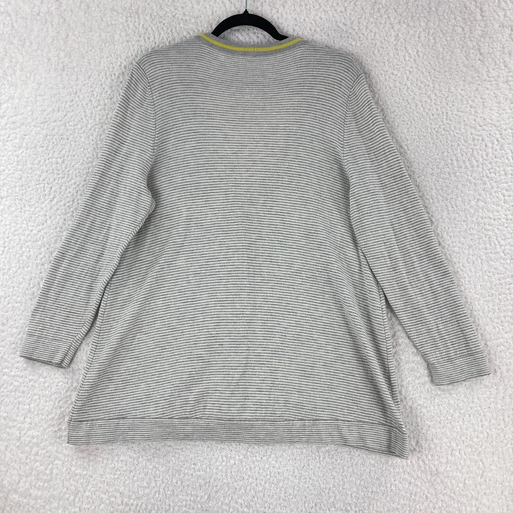 J. Jill Cardigan Sweater Womens Large Petite Gray‎ White Stripe Long Sleeve Knit - Picture 12 of 13